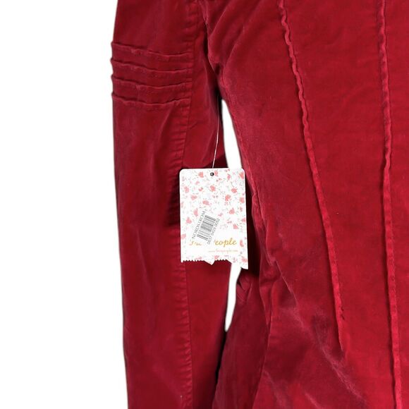 Free People Womens Maven Pintuck Military Jacket Red Velvet Embroidered Button S - Picture 11 of 12